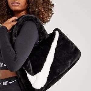 Nike Faux fur Black and White logo Shoulder/tote Bag